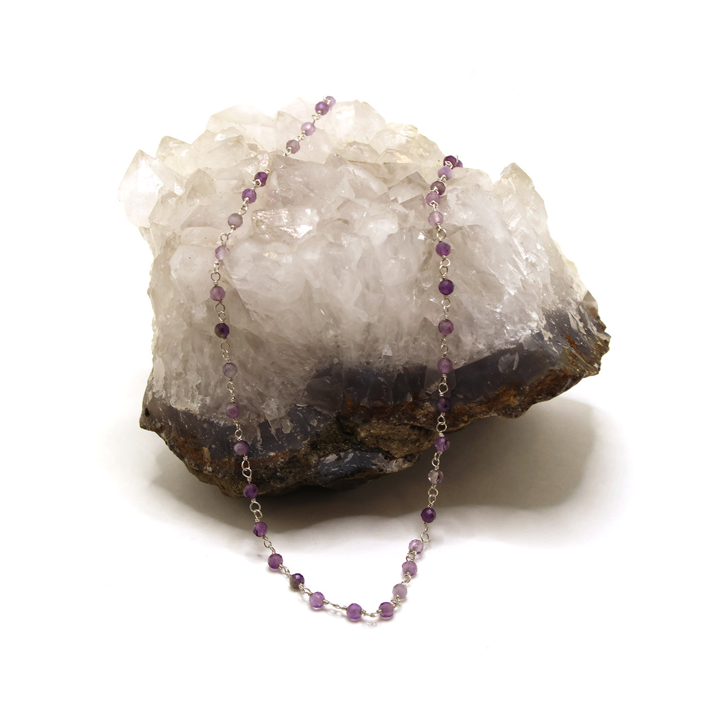 Amethyst and Sterling Silver Wire Wrapped Beaded Necklace
