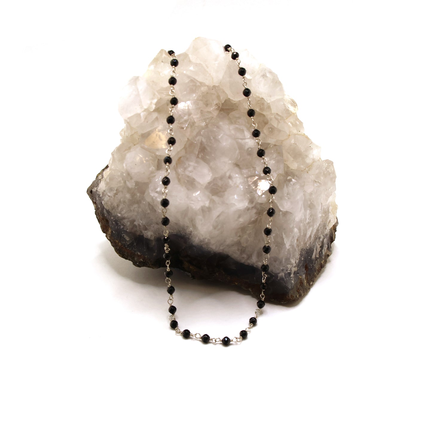 Onyx and Sterling Silver Wire Wrapped Beaded Necklace