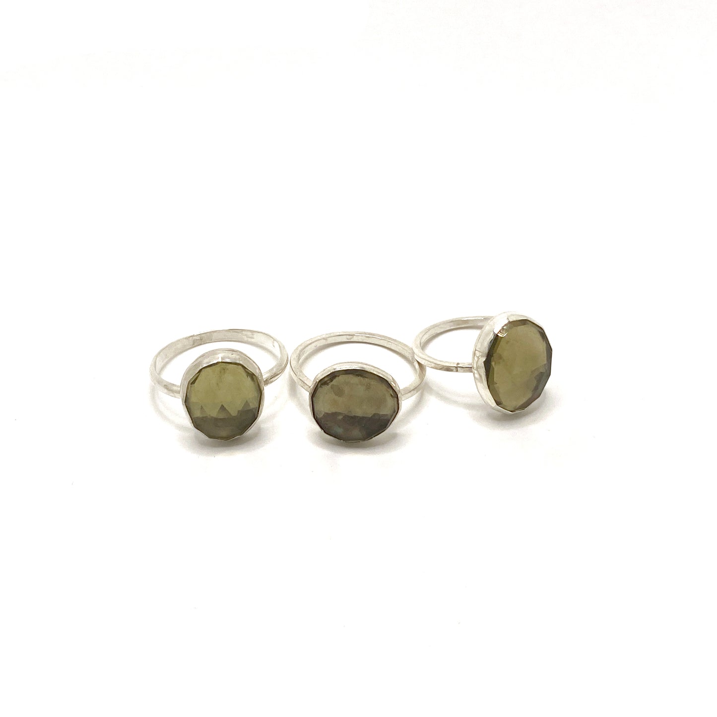 Rose Cut Olive Quartz and Sterling Silver Ring Size 7