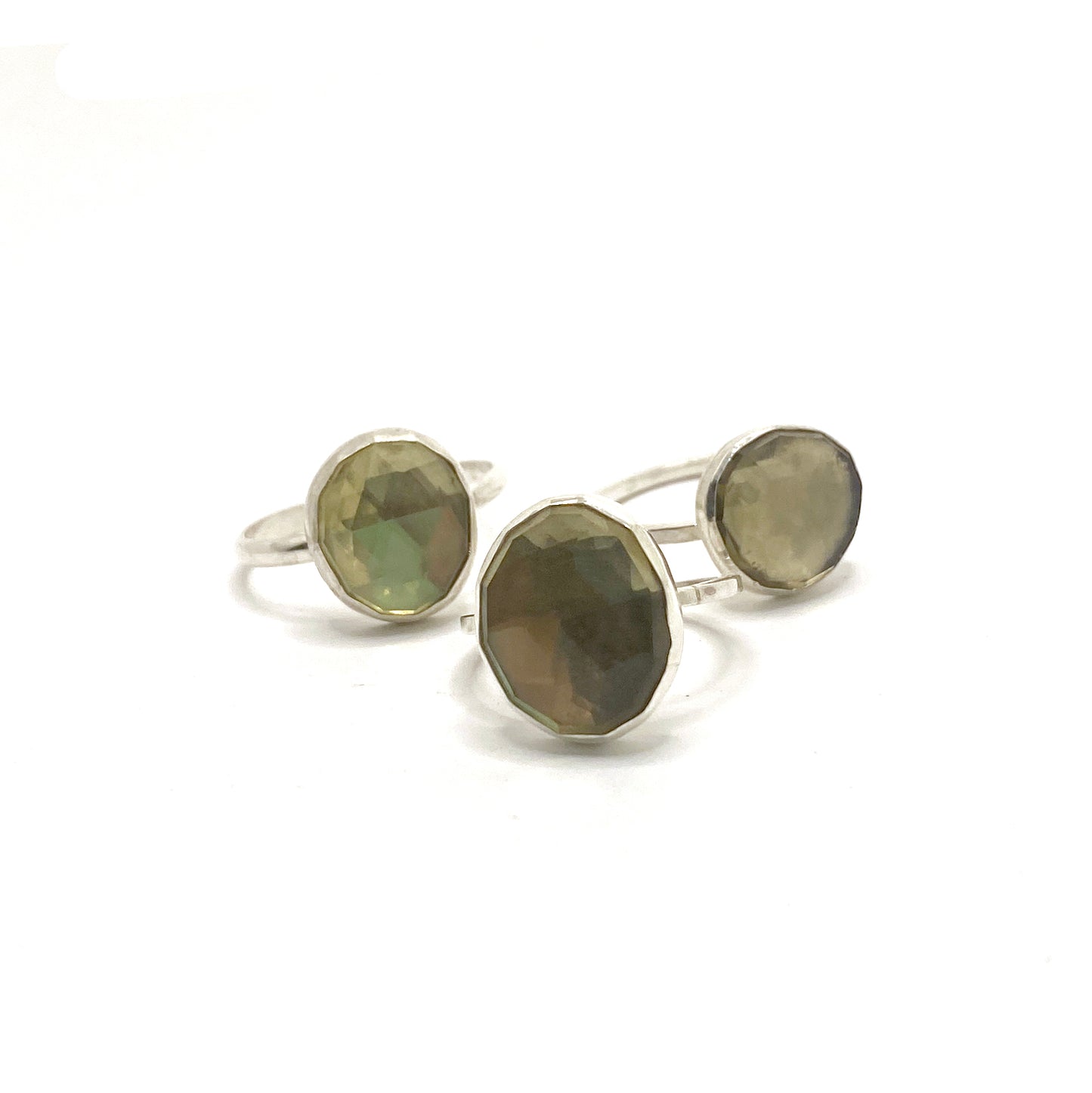 Rose Cut Olive Quartz and Sterling Silver Ring Size 7