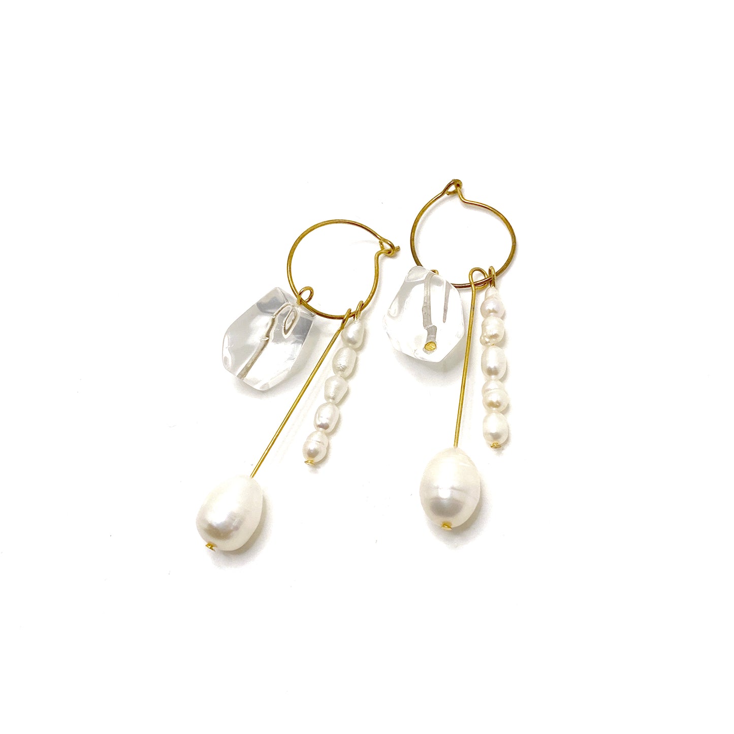 Mini hoop chandelier earrings with pearls and quartz
