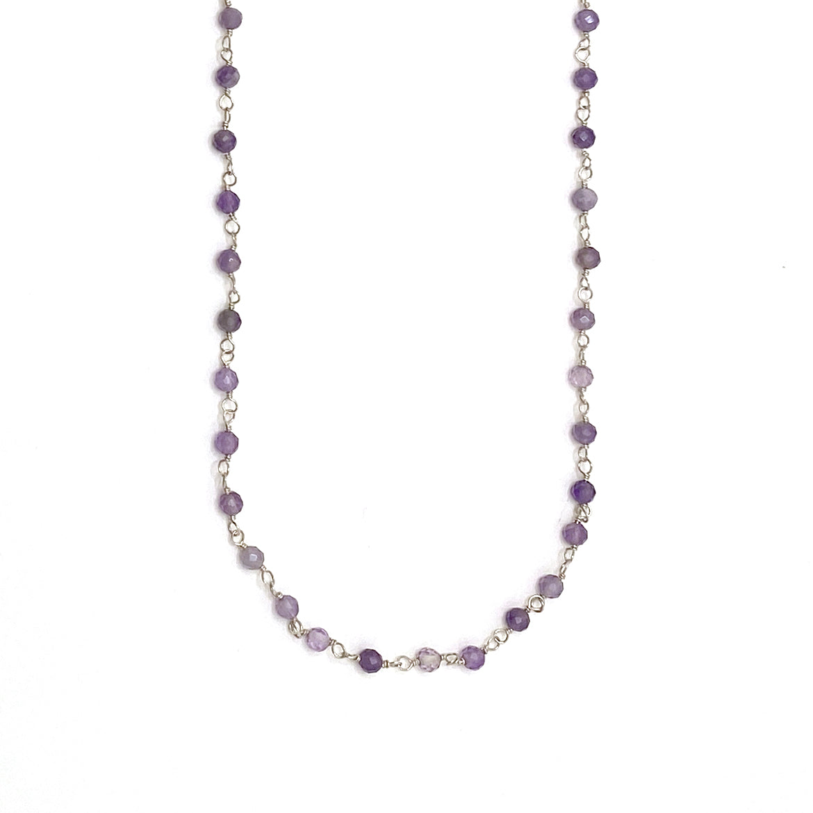 Amethyst and Sterling Silver Wire Wrapped Beaded Necklace