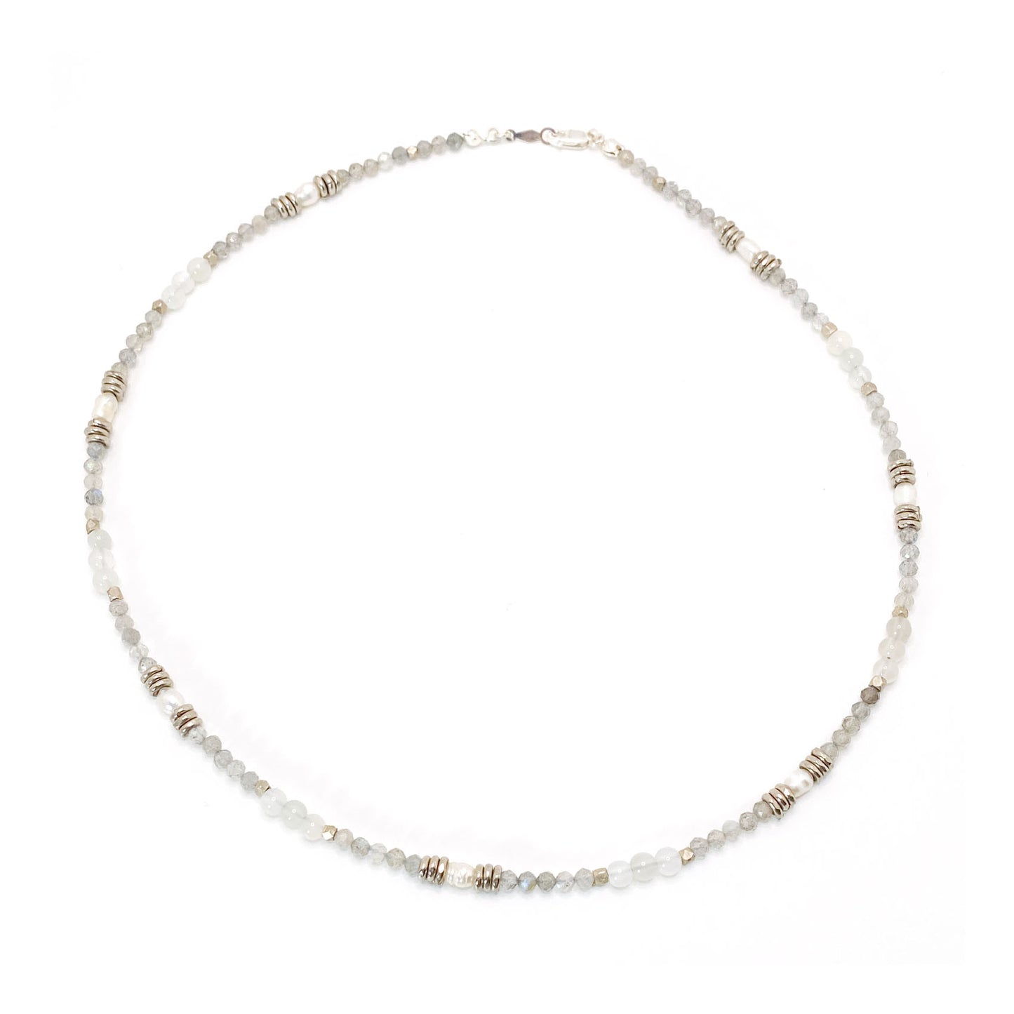 Beaded Labradorite Moonstone and Pearl Necklace