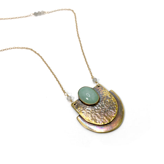 Irma Green Quartzite Necklace in Oxidized Brass and 14k Gold-Fill