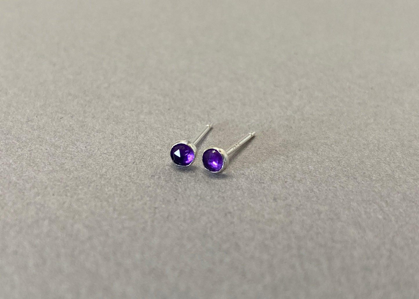 Rose Cut Amethyst and Sterling Silver Dot Studs