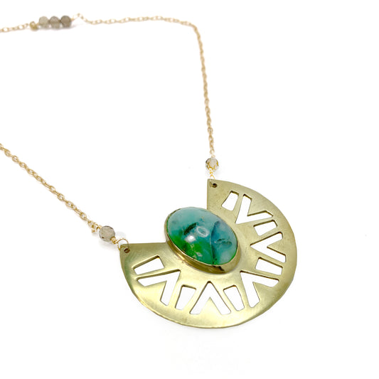 Zelda Fossilized Opalwood Necklace in Brass and 14k Gold-Fill