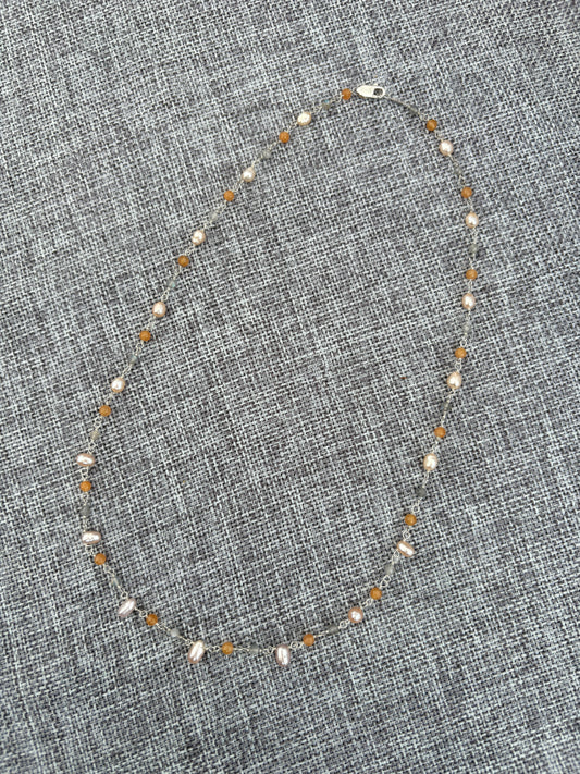Pearl sunrise rosary chain necklace