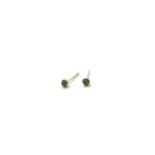 Nephrite Jade and Sterling Silver Dot Studs