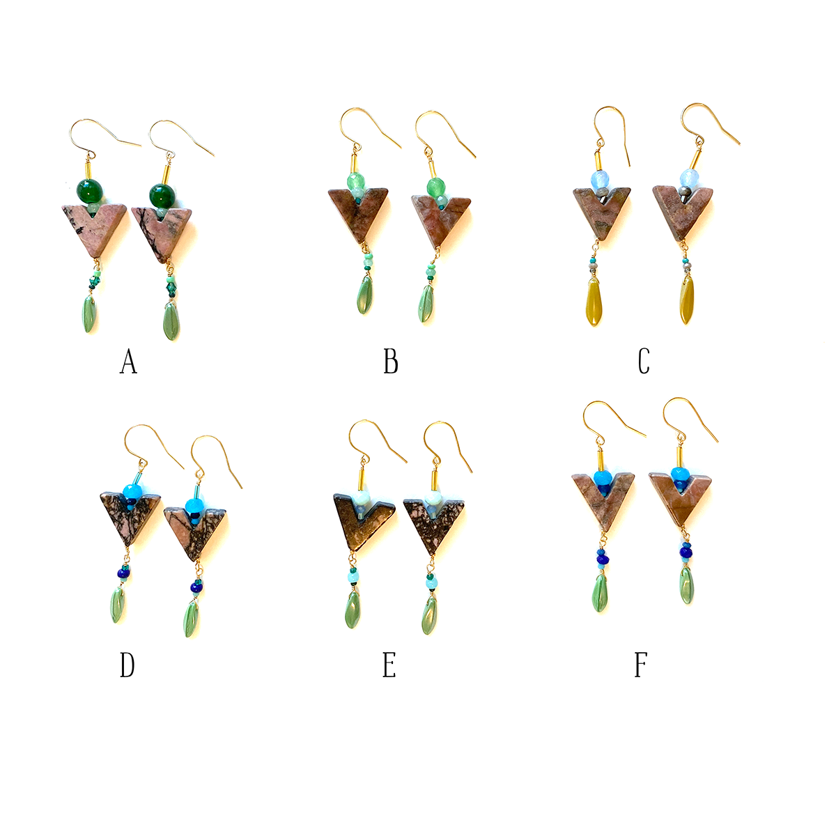 Summer colour splash earrings - brass and rhodonite