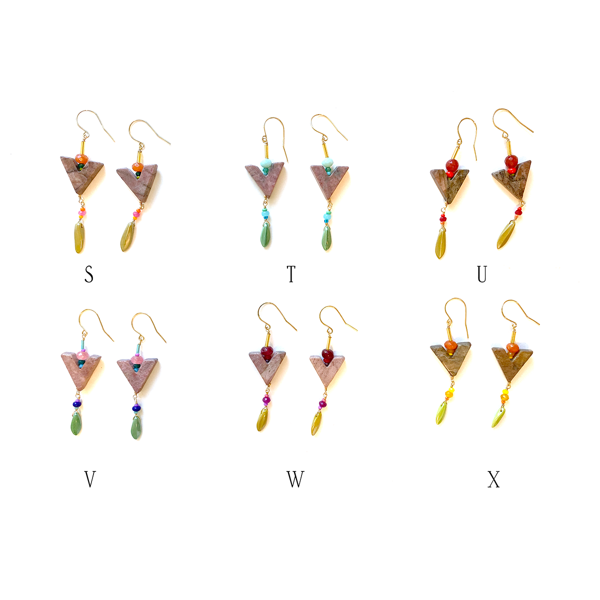 Summer colour splash earrings - brass and rhodonite
