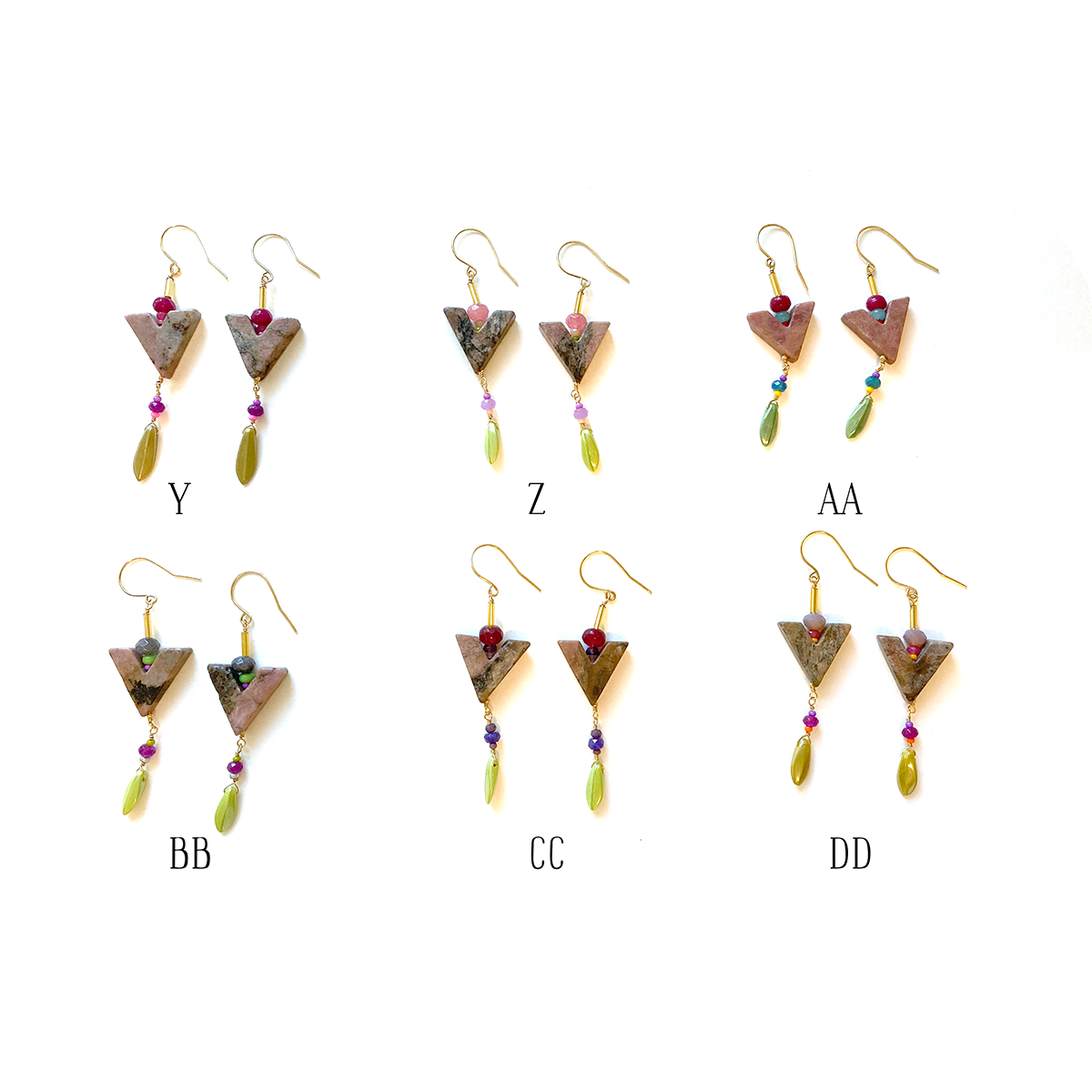 Summer colour splash earrings - brass and rhodonite