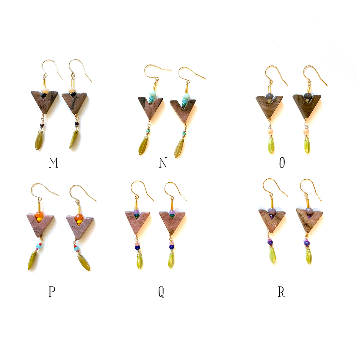 Summer colour splash earrings - brass and rhodonite