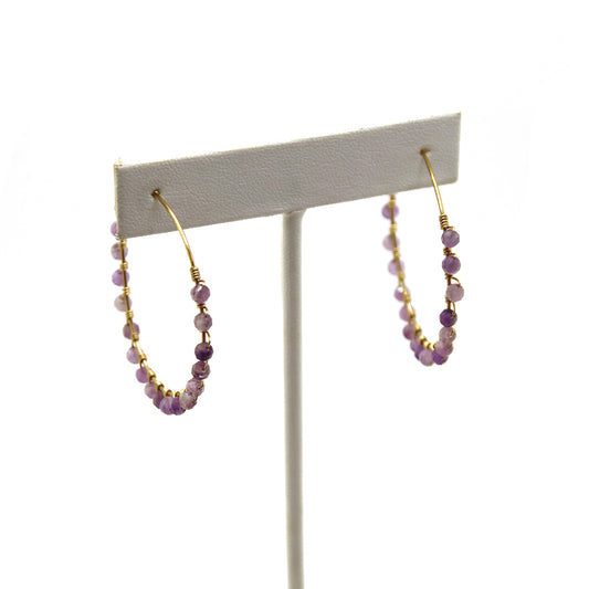 Gemstone amethyst and jewellers brass hoops
