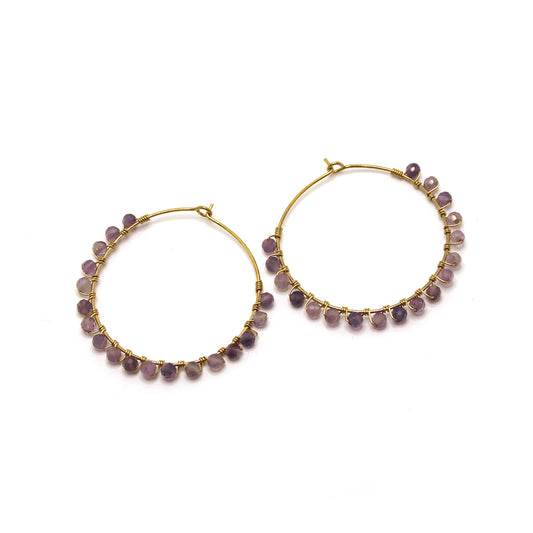 Gemstone amethyst and jewellers brass hoops