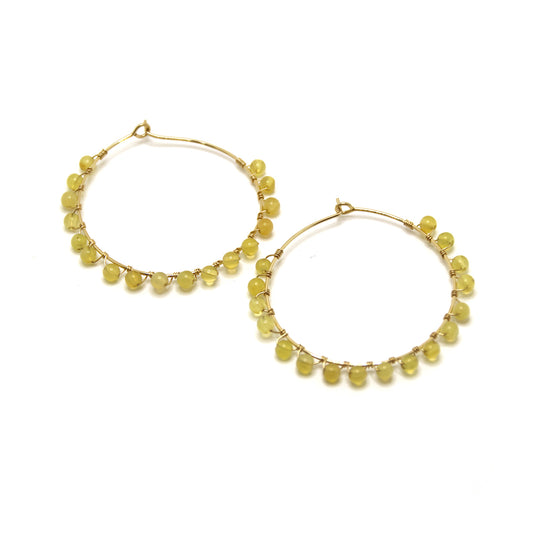 Gemstone yellow opal and 14k gold-filled hoops