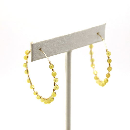 Gemstone yellow opal and 14k gold-filled hoops