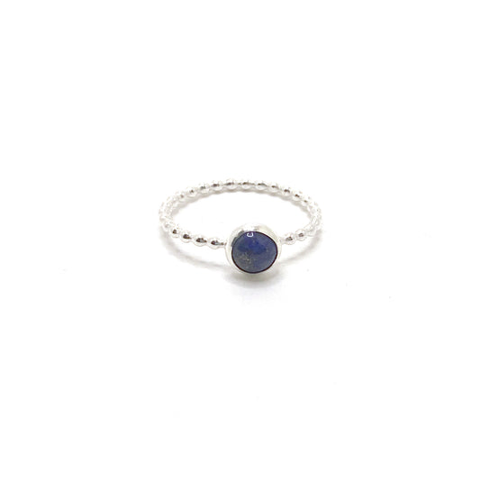 Lapis Lazuli and Beaded Sterling Silver Wire Ring