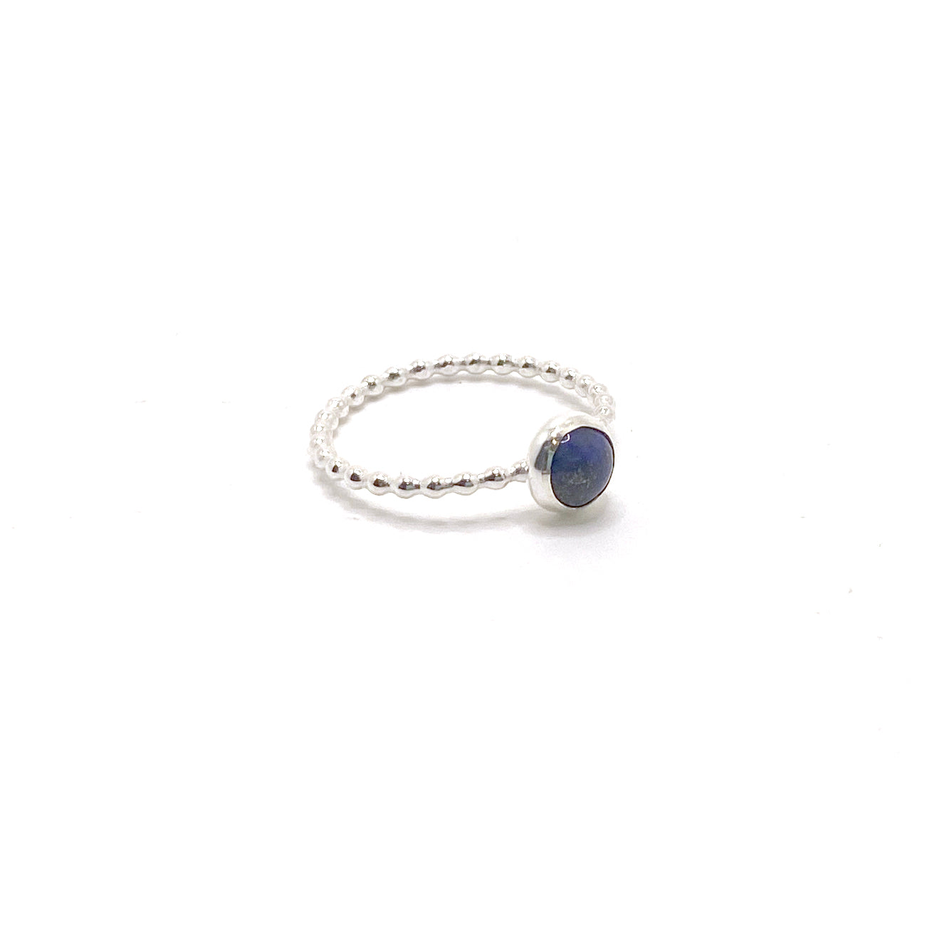 Lapis Lazuli and Beaded Sterling Silver Wire Ring