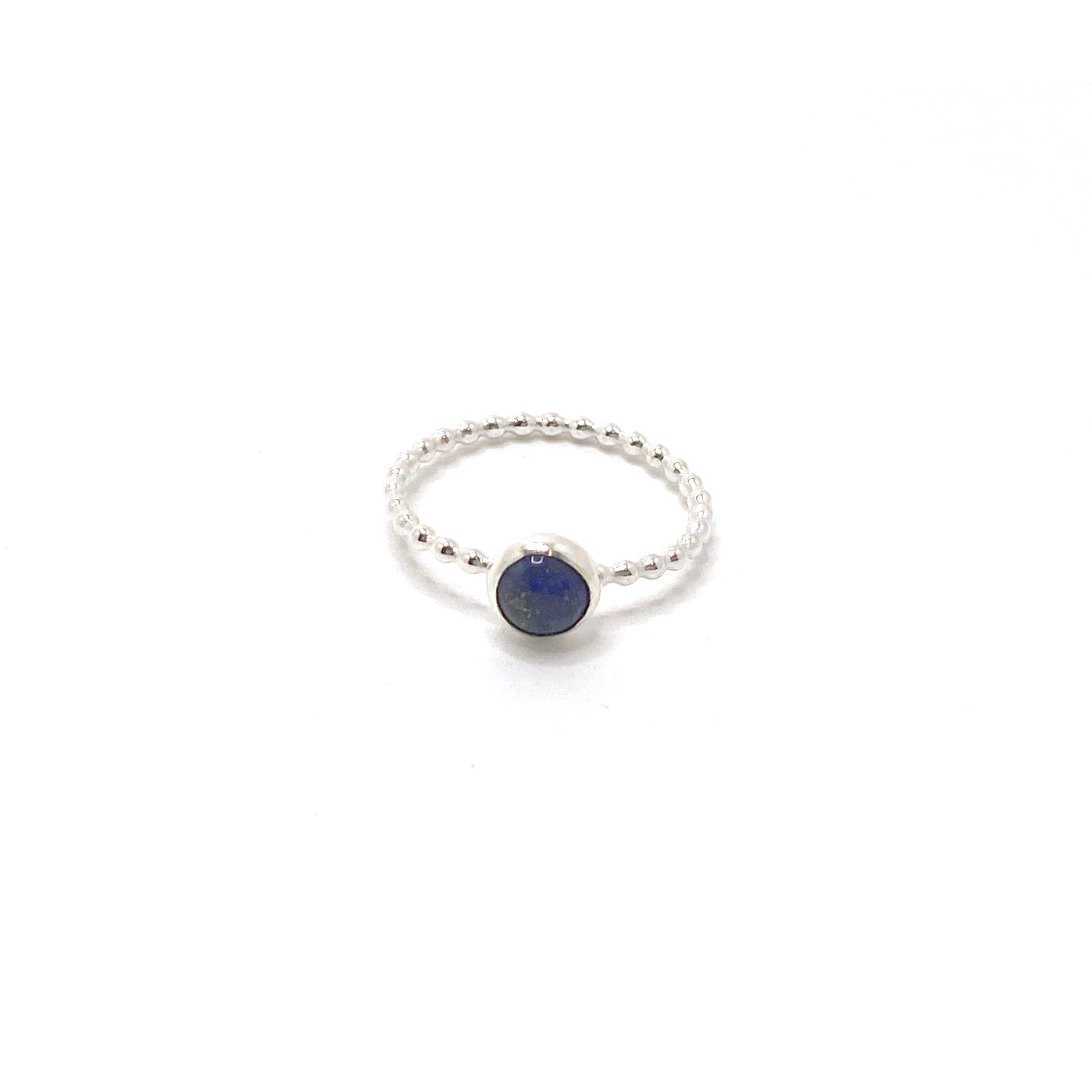 Lapis Lazuli and Beaded Sterling Silver Wire Ring