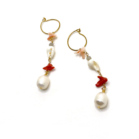 Pearl and Shell Hoop Drops