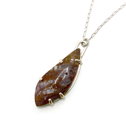 Jasperized Fossil Coral Druzy Pendant