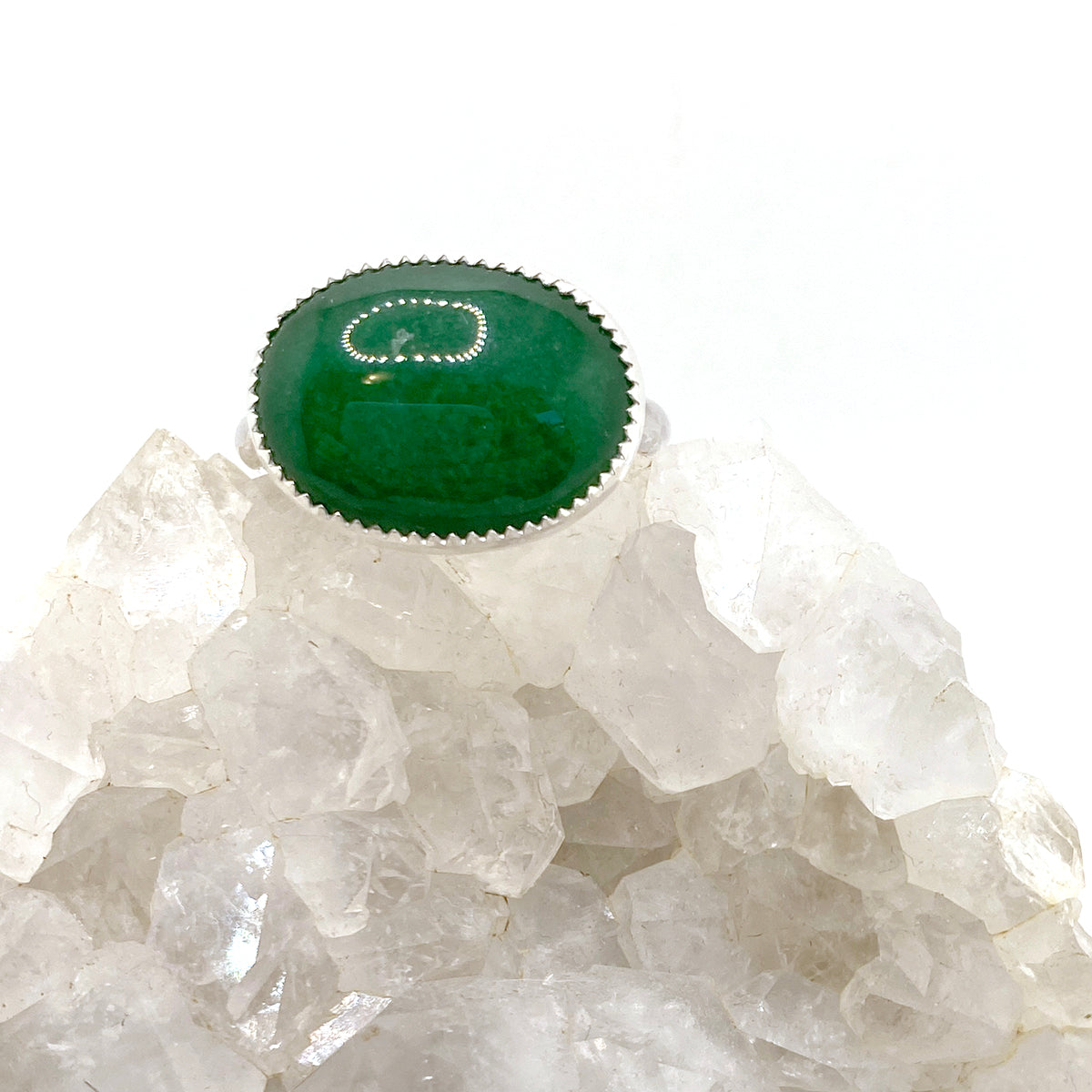 Green Quartzite Oval Ring Size 13