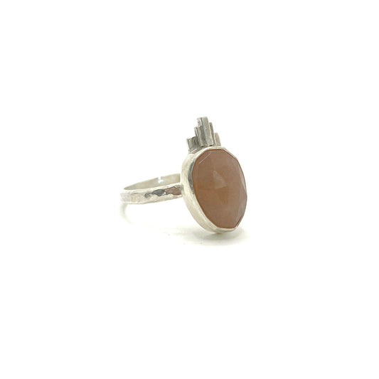 Peach Moonstone Art Deco Ring - Size 7