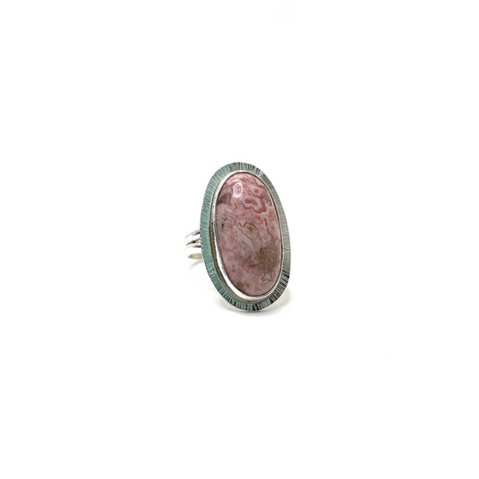 Rhodochrosite Halo Ring Size 7.5