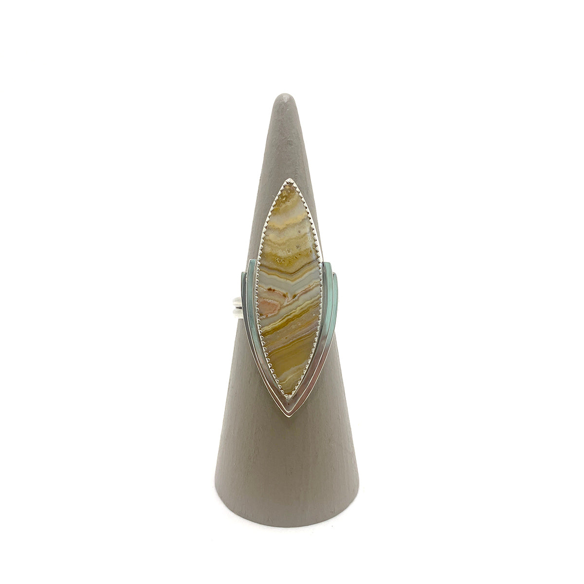 Banded Agate Marquis Ring - Size 9