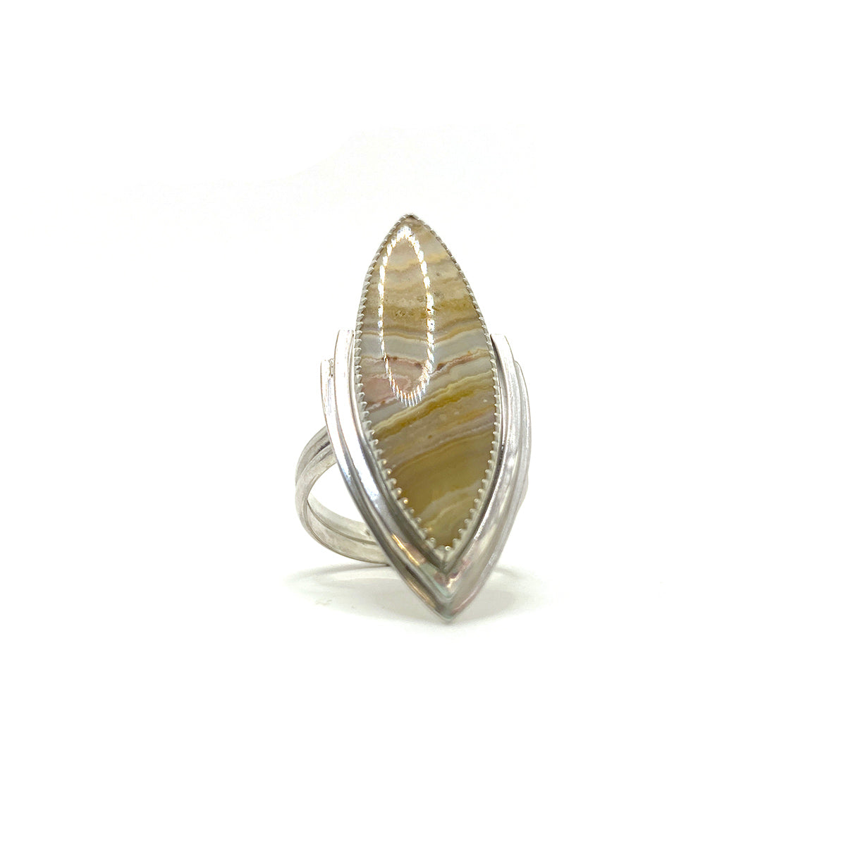 Banded Agate Marquis Ring - Size 9