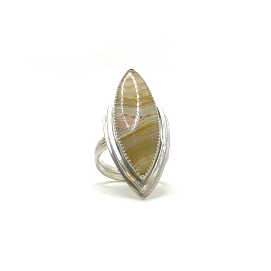 Banded Agate Marquis Ring - Size 9