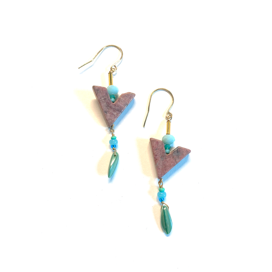 Summer colour splash earrings - brass and rhodonite