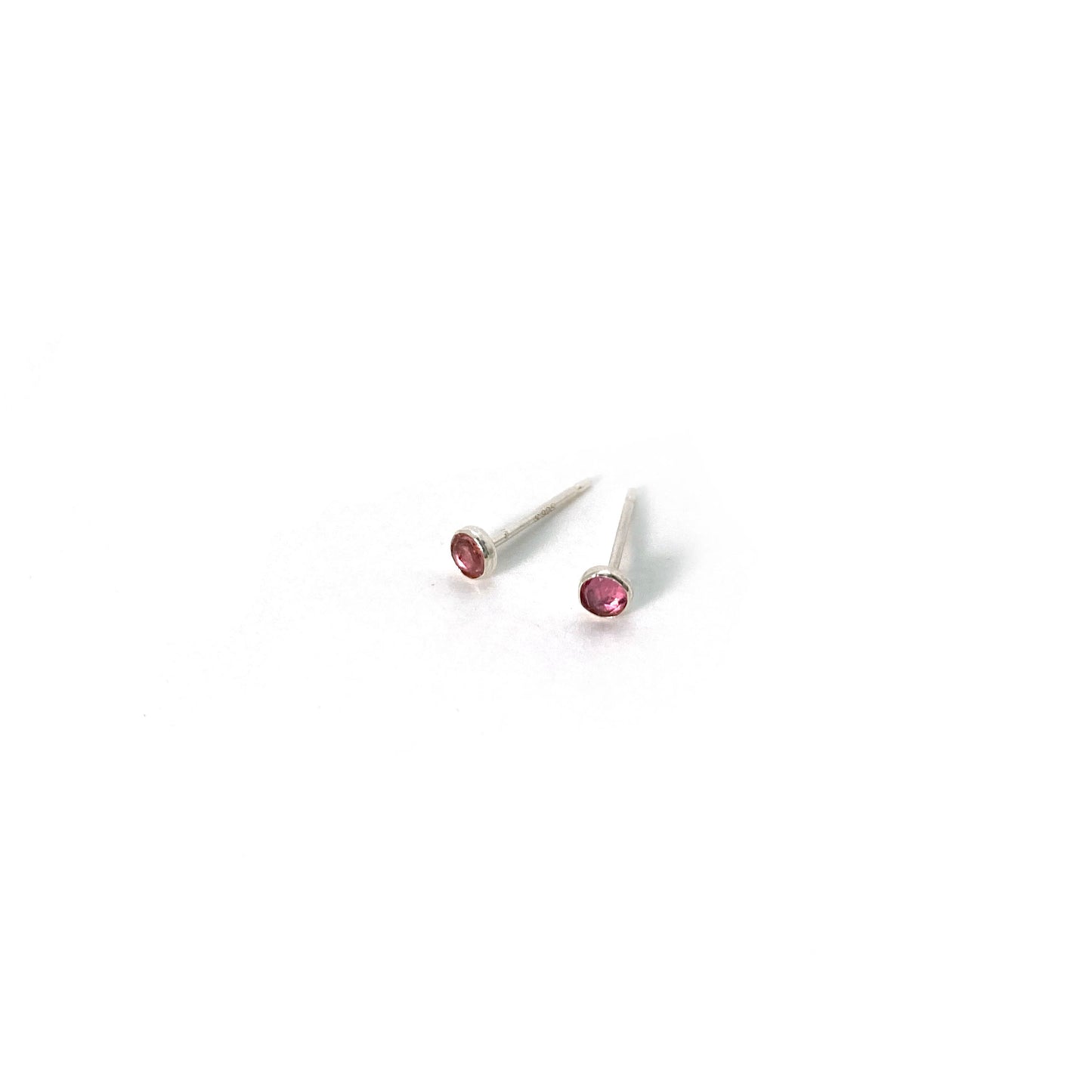 Pink Tourmaline and Sterling Silver Dot Studs