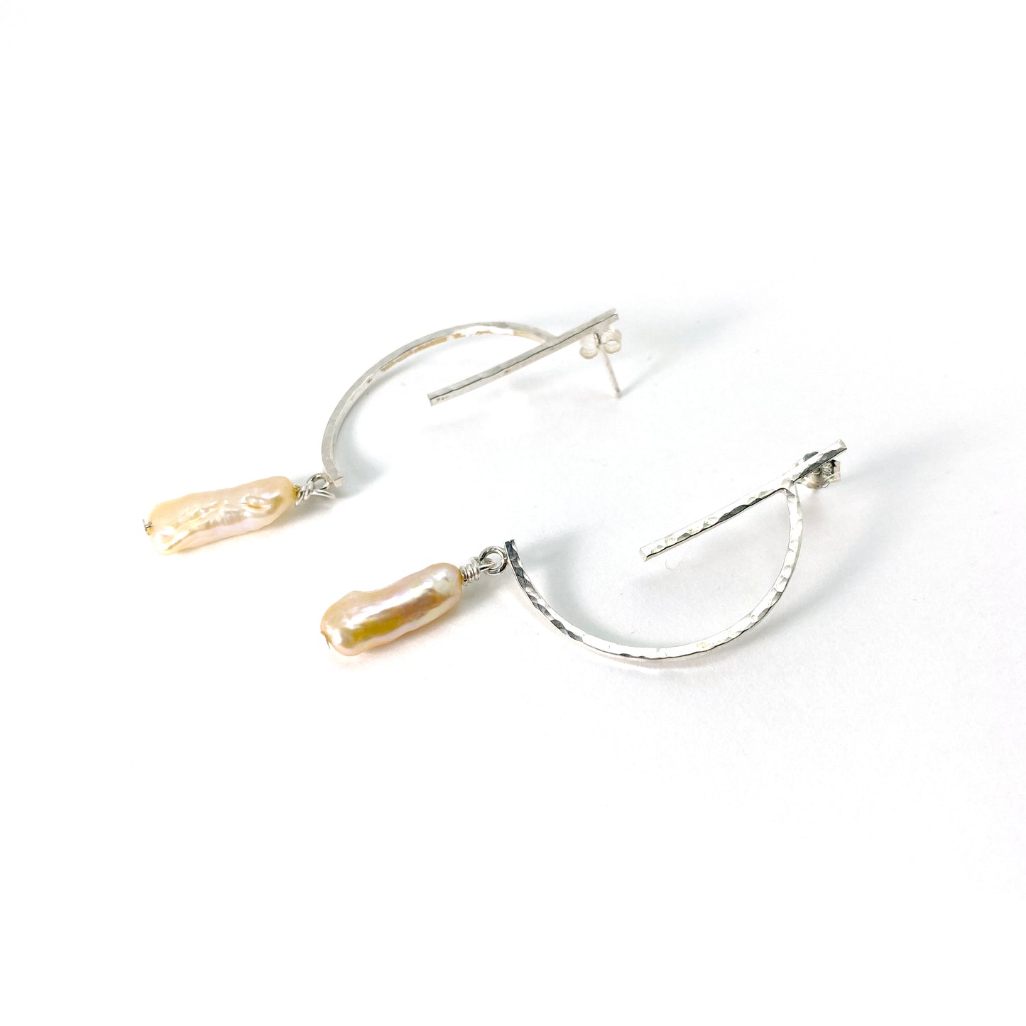 Ginger Modern Pearl Earrings in Sterling Silver