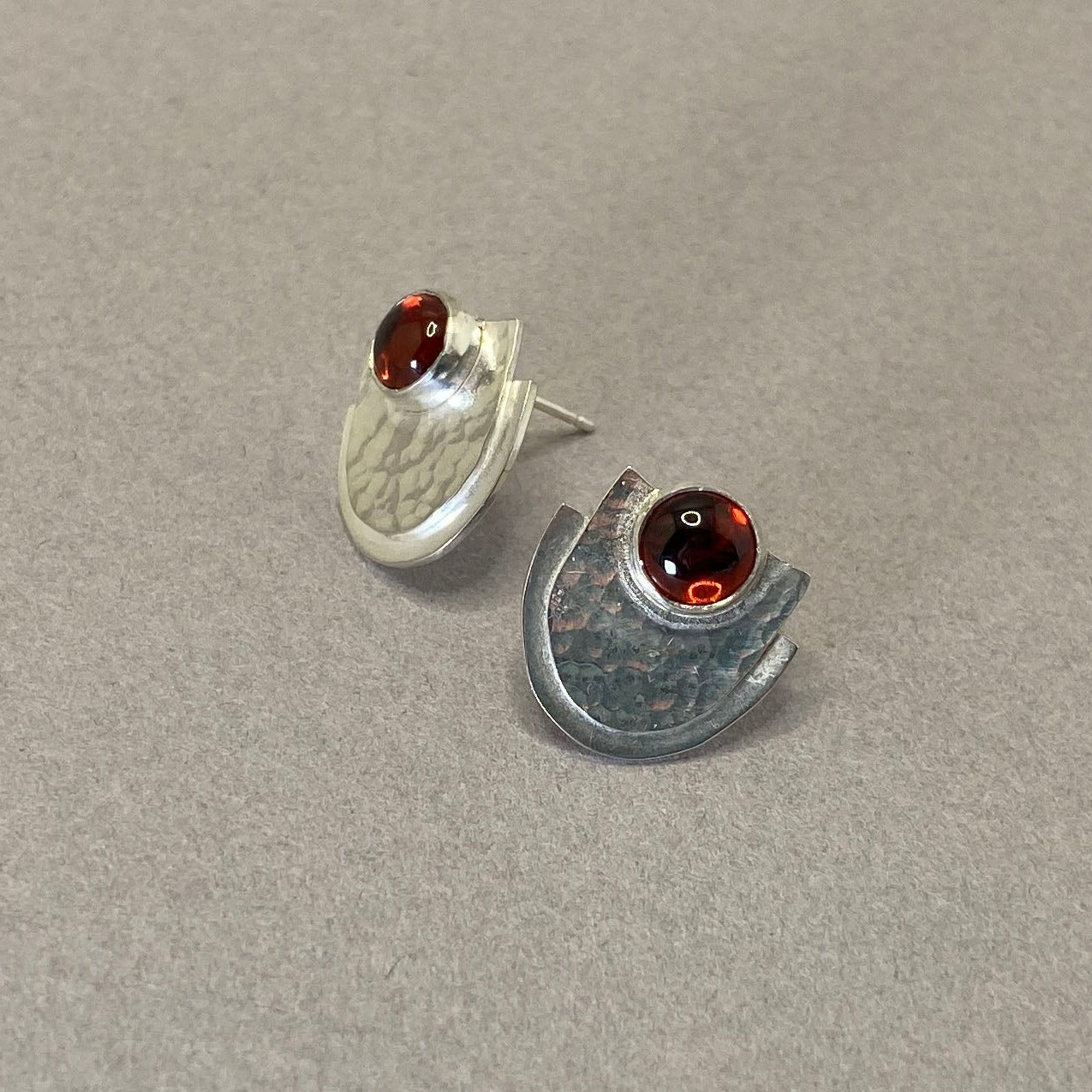 Sterling silver and garnet art-deco stud earrings