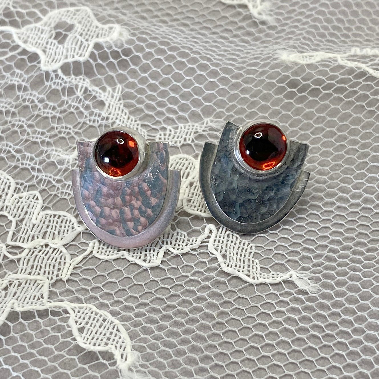 Sterling silver and garnet art-deco stud earrings