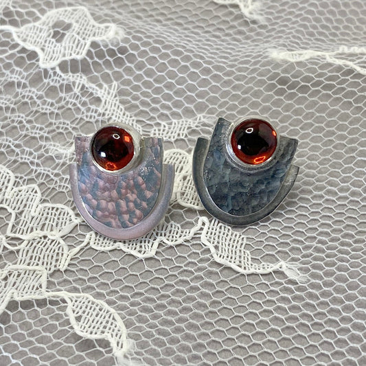 Sterling silver and garnet art-deco stud earrings