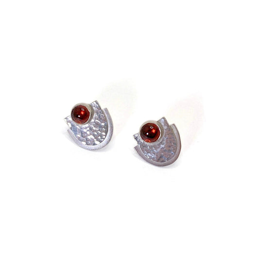 Sterling silver and garnet art-deco stud earrings