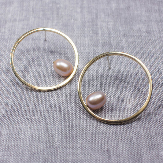 Priscilla Hoops with Floating Pearl Bead