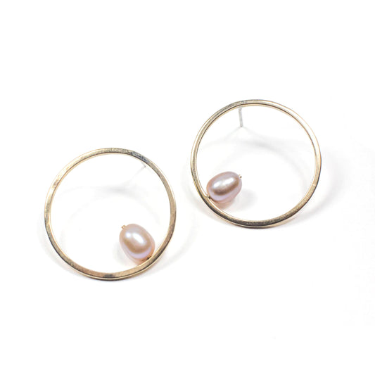Priscilla Hoops with Floating Pearl Bead