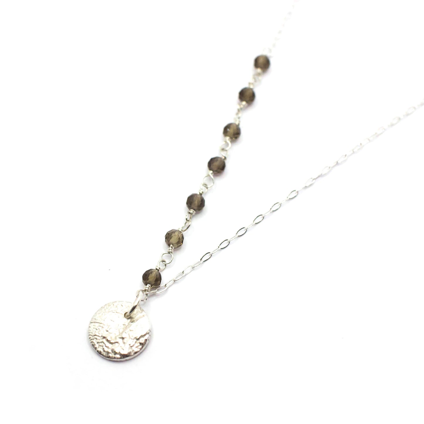 Lunar Charm Necklace in Sterling Silver and Smokey Quartz