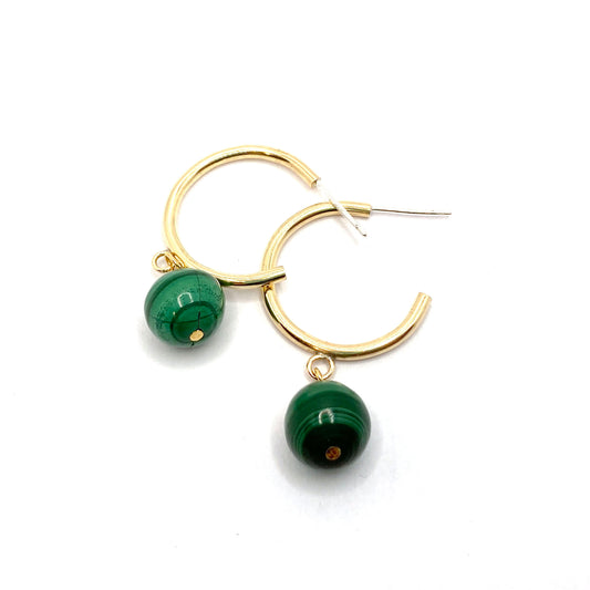 Brass Hoops with Malachite