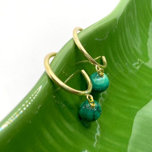 Brass Hoops with Malachite