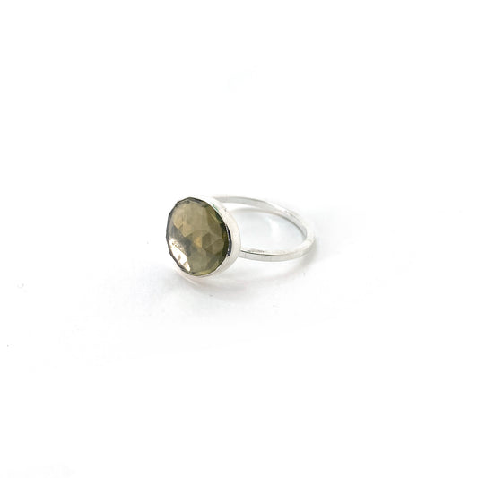 Rose Cut Olive Quartz and Sterling Silver Ring Size 7