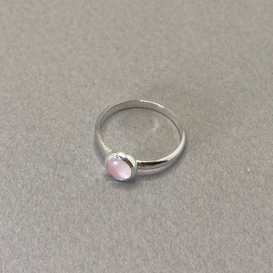 Simple 6mm round rose quartz gemstone stacker ring in sterling silver