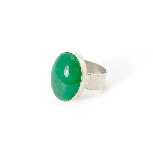 Green Quartzite and Sterling Silver Wide Band Ring Size 6.5