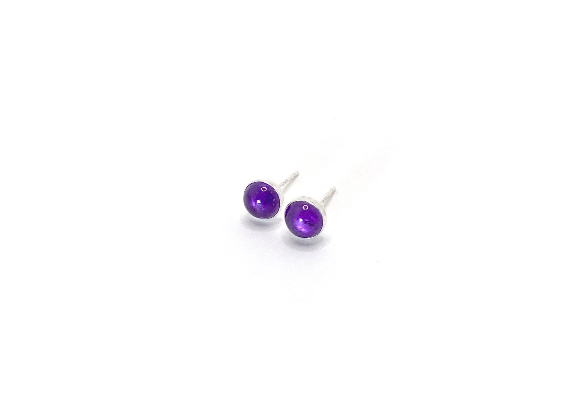 6mm round amethyst gemstone and sterling silver stud earrings