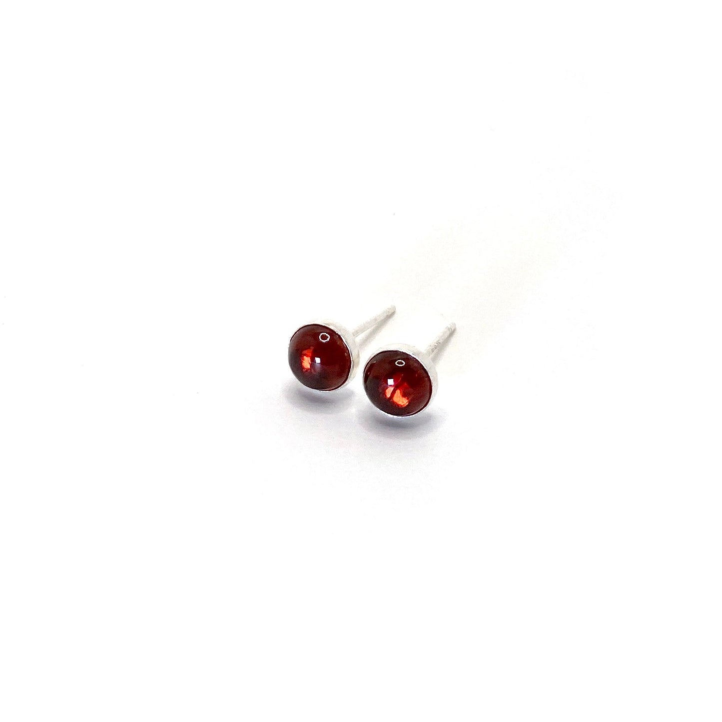 6mm round garnet and sterling silver gemstone studs