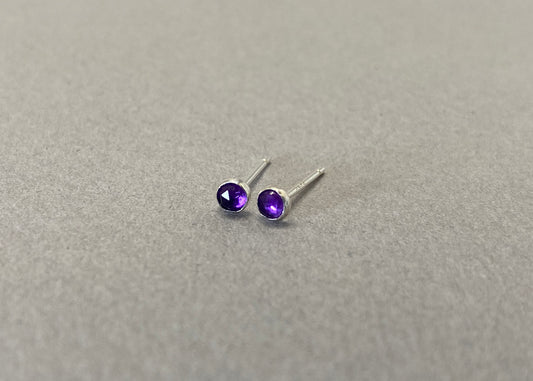 Rose Cut Amethyst and Sterling Silver Dot Studs