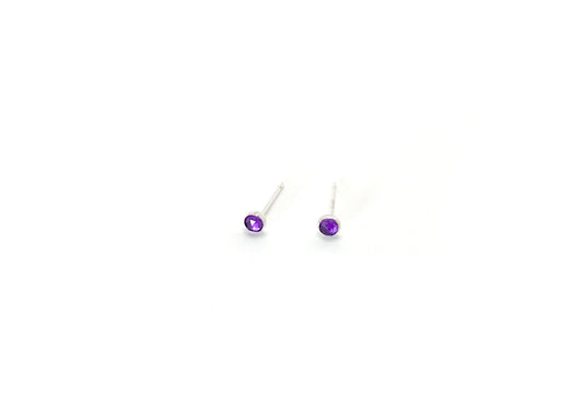 Rose Cut Amethyst and Sterling Silver Dot Studs